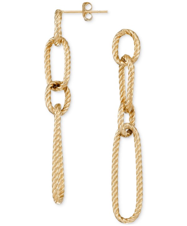 Interlocking Rope Oval Chain Link Drop Earrings in 14k Gold