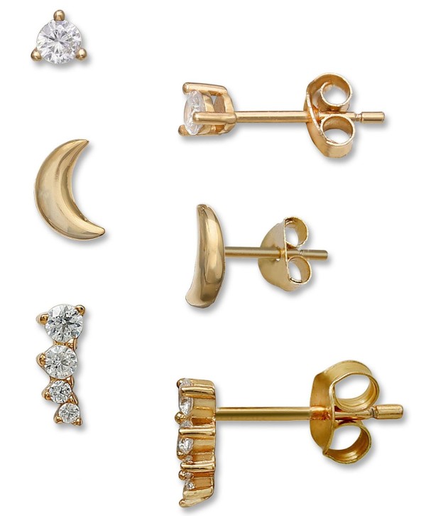 3-Pc. Set Cubic Zirconia Stud & Crawler Earrings in 18k Gold-Plated