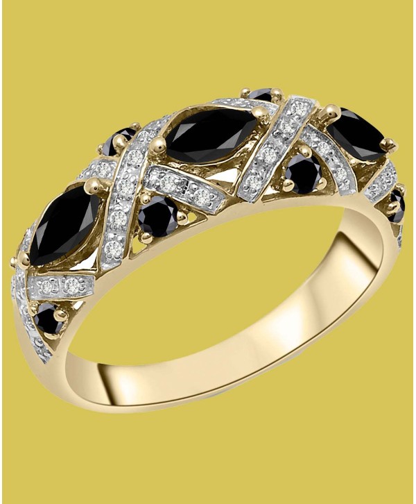 Onyx &  White Sapphire (1/20 ct. tw.) Cluster Statement Ring in 14k Gold-Plated