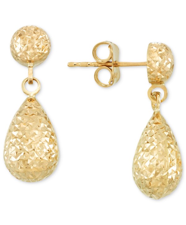 Textured Teardrop Drop Earrings in 14k Gold