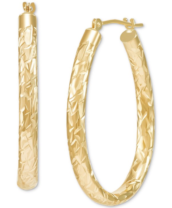 Diamond-Cut Oval Hoop Earrings in 14k Gold, 28mm