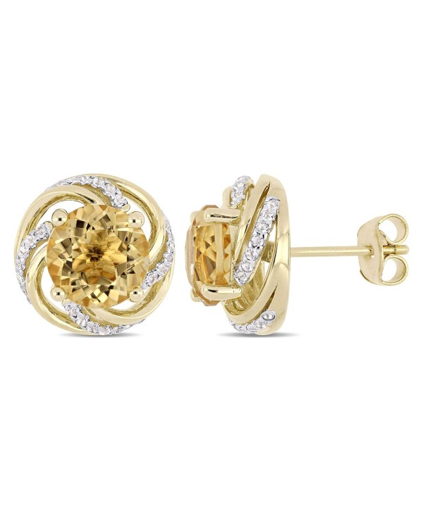 Citrine (3-5/8 ct. t.w.) and White (1/4 ct. t.w.) Swirl Stud Earrings in 18k Yellow Gold Over