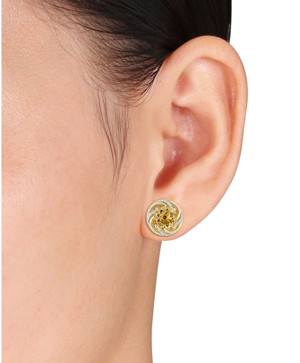 Citrine (3-5/8 ct. t.w.) and White (1/4 ct. t.w.) Swirl Stud Earrings in 18k Yellow Gold Over