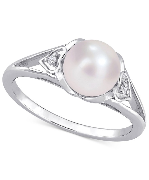 Cultured Freshwater Pearl (7mm) & Diamond Accent Heart Shoulder Ring