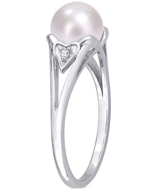 Cultured Freshwater Pearl (7mm) & Diamond Accent Heart Shoulder Ring