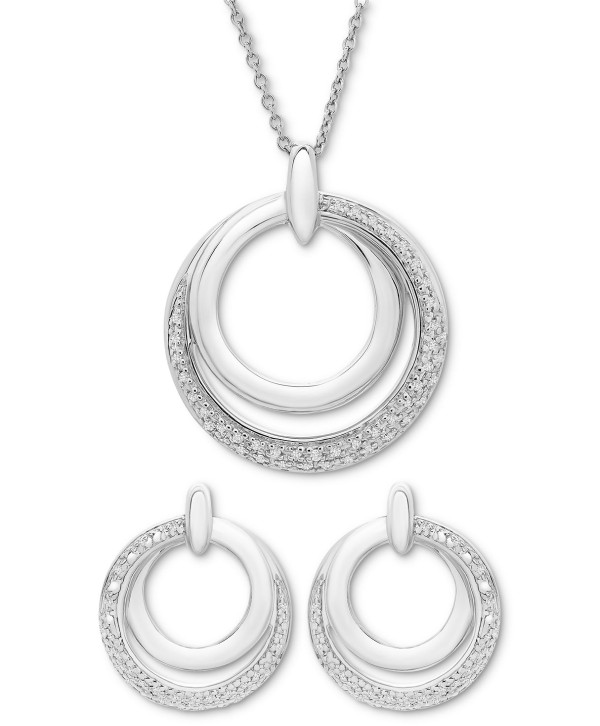 Diamond Double Circle Pendant Necklace & Drop Earrings (1/6 ct. t.w.)