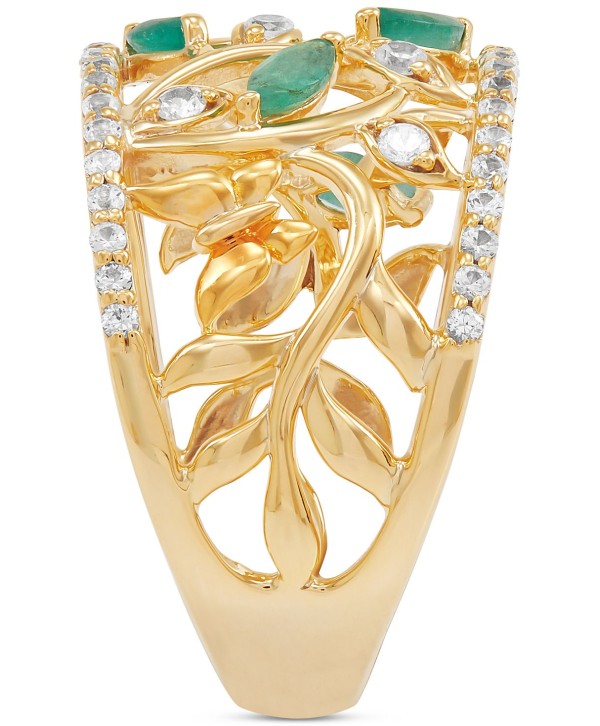 Emerald (3/8 ct. t.w.) & White Topaz (1/2 ct. t.w.) Openwork Ring in 14K Gold-Plated Sterling Silver