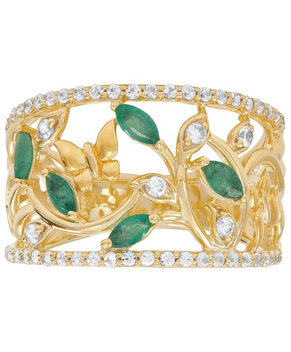 Emerald (3/8 ct. t.w.) & White Topaz (1/2 ct. t.w.) Openwork Ring in 14K Gold-Plated Sterling Silver