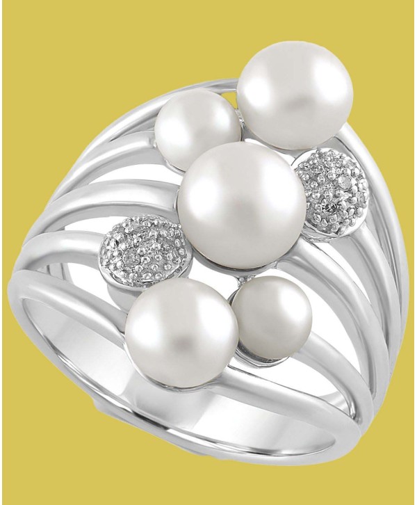 Cultured Freshwater Pearl (4mm-6.5mm) and Diamond Accent Ring