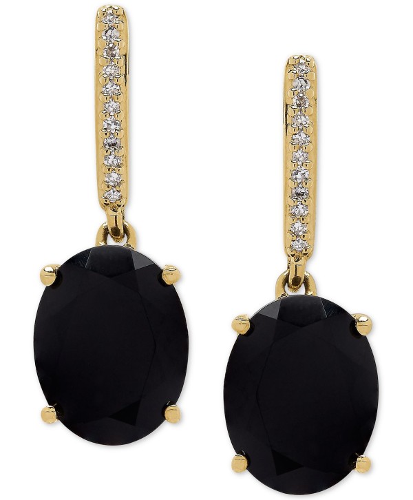 Onyx (9 x 7mm) & Diamond Accent Drop Earrings in 14k Gold