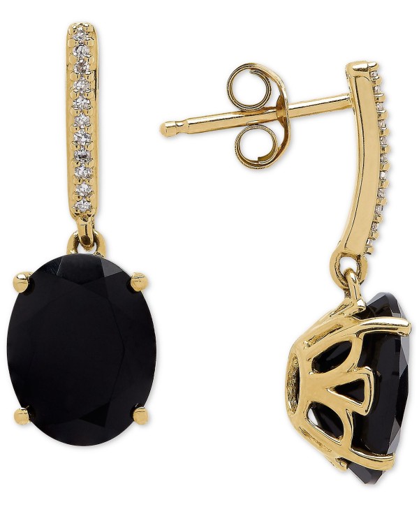 Onyx (9 x 7mm) & Diamond Accent Drop Earrings in 14k Gold