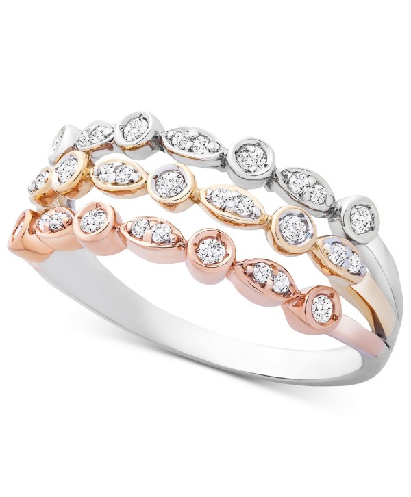 Diamond Tricolor Triple Band Ring (1/4 ct. t.w.) in 14k Gold, White & Rose Gold