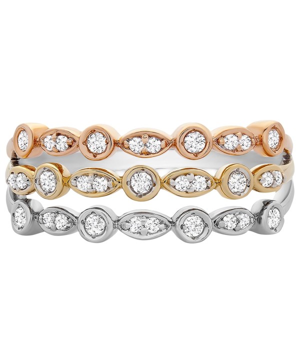 Diamond Tricolor Triple Band Ring (1/4 ct. t.w.) in 14k Gold, White & Rose Gold