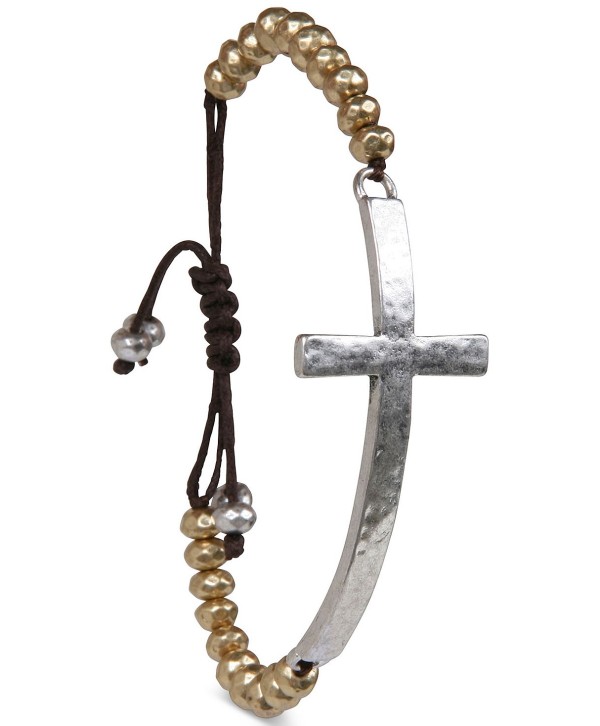 Two-Tone Cross Pendant Beaded Bracelet