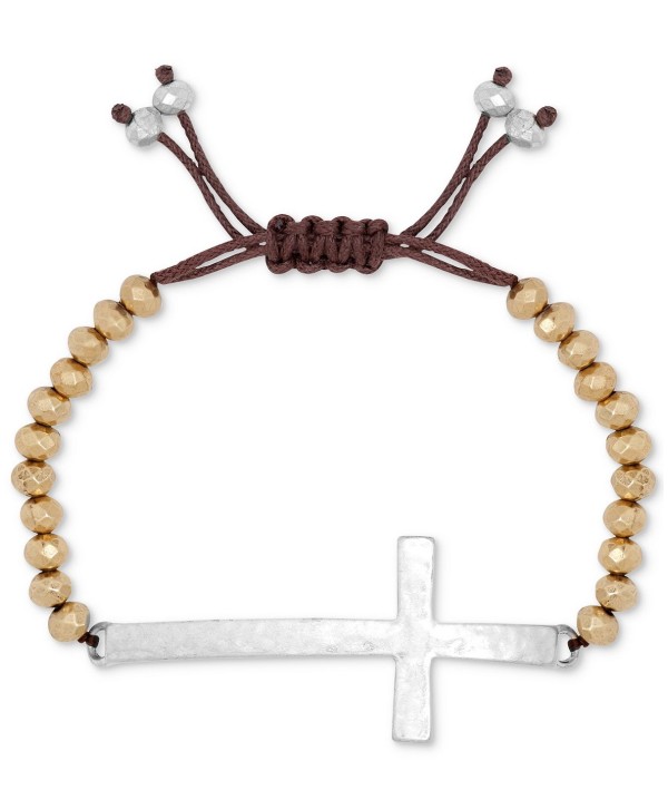 Two-Tone Cross Pendant Beaded Bracelet