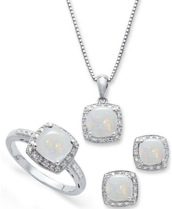 Jewelry Set, Opal (4-3/4 ct. t.w.) and Diamond Accent Necklace, Earrings and Ring Set