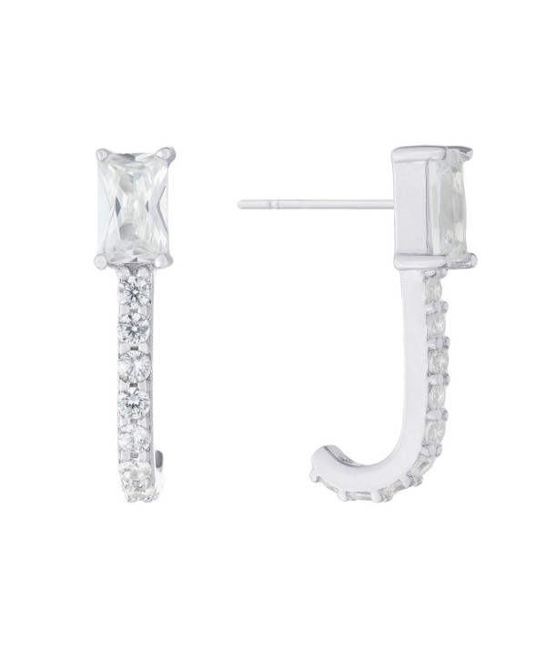 Cubic Zirconia (1.44 ct.t.w.) Clear Baguette Half Hoop Post Earrings