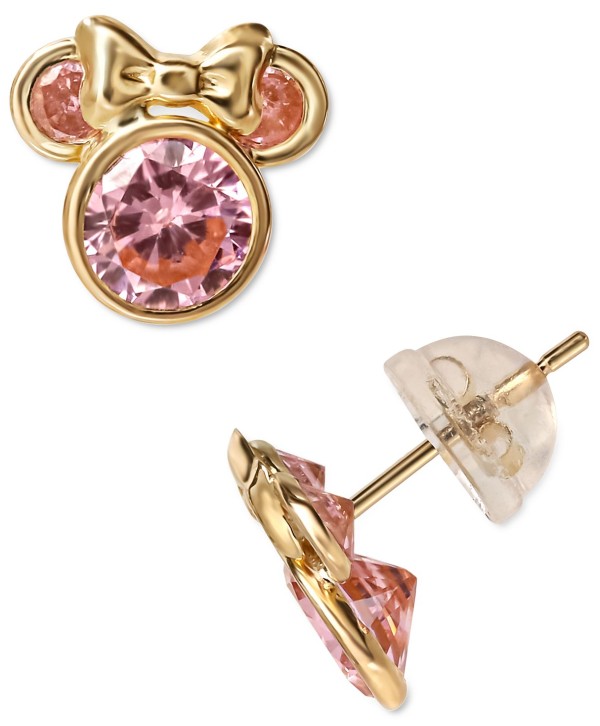 Pink Cubic Zirconia Stud Earrings in 14k Gold