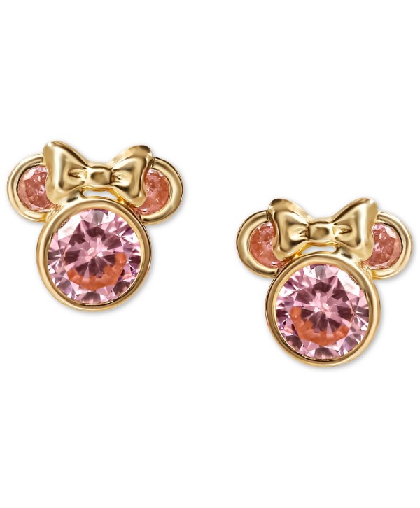 Pink Cubic Zirconia Stud Earrings in 14k Gold