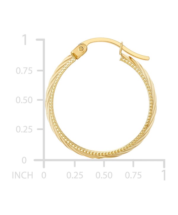 Wide Width Diagonal Textured Small Hoop Earrings in 10k Gold, 1