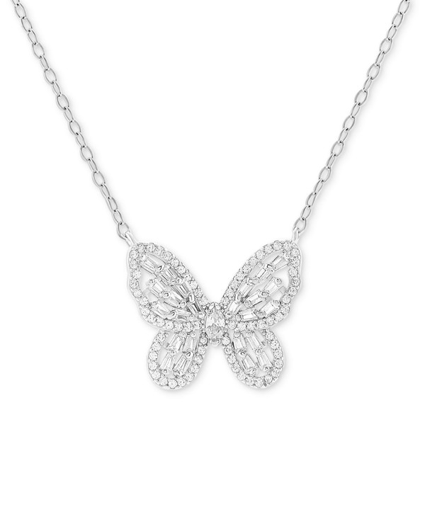 Butterfly Pendant Necklace with Cubic Zirconia, 18-Inch