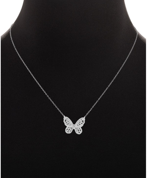 Butterfly Pendant Necklace with Cubic Zirconia, 18-Inch