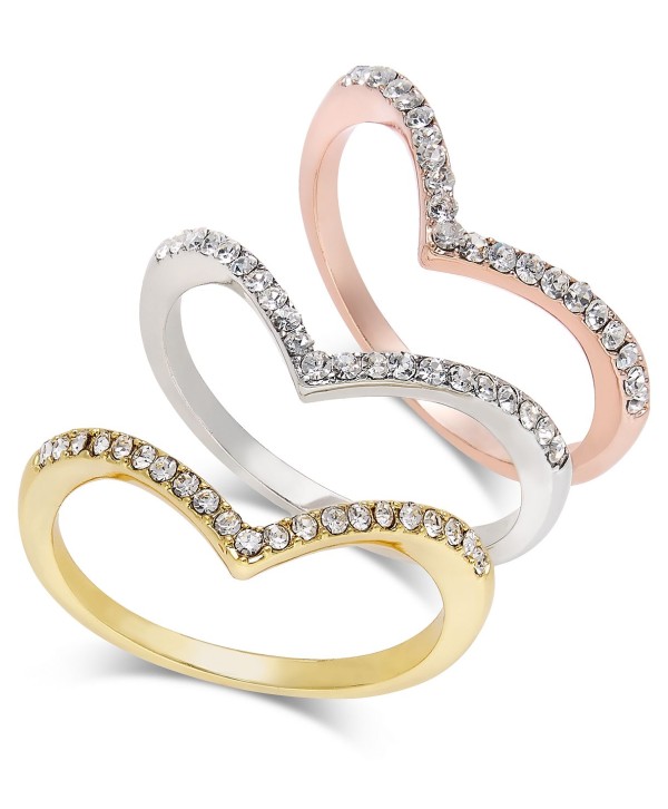 Tri-Tone 3-Pc Set Crystal Chevron Stackable Rings