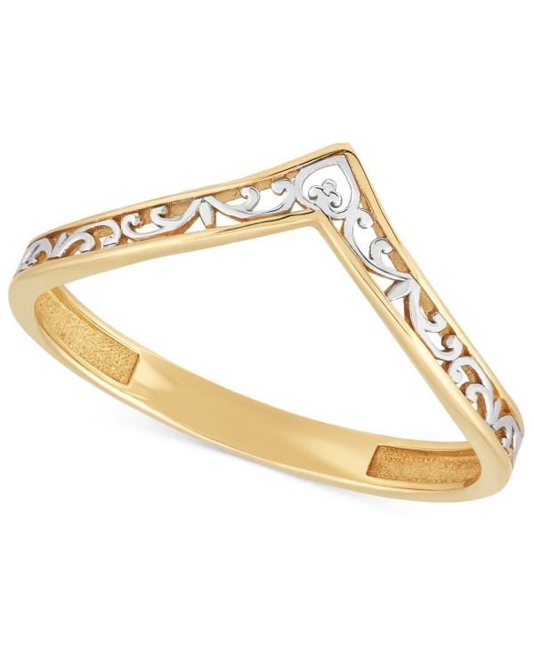 Open Scrollwork Two-Tone Chevron Band in 10k Gold