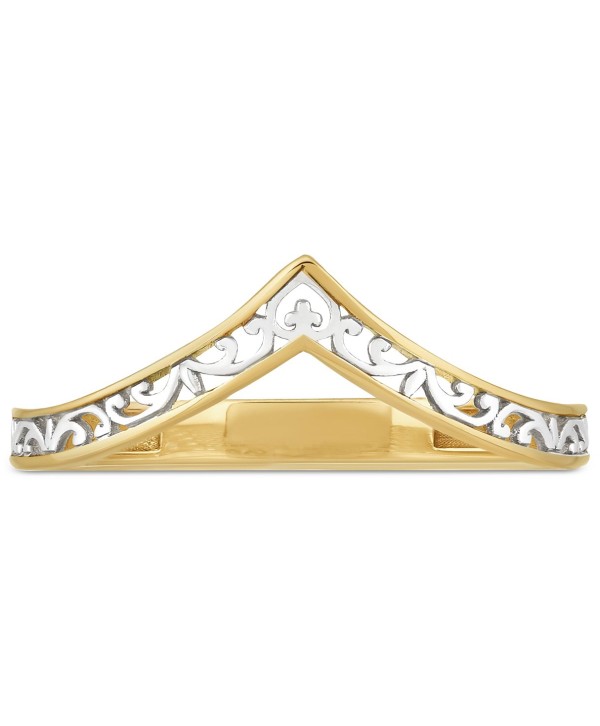 Open Scrollwork Two-Tone Chevron Band in 10k Gold