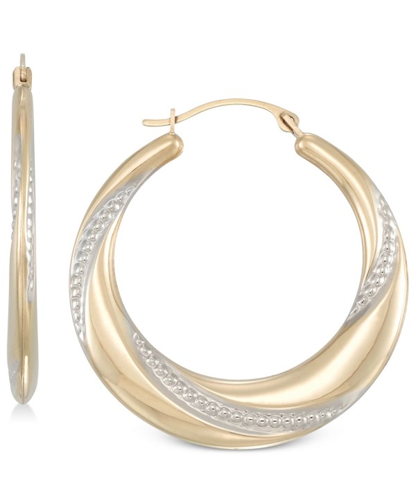 Two-Tone Polished & Textured Hoop Earrings in 10k Gold & White Gold