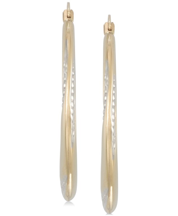 Two-Tone Polished & Textured Hoop Earrings in 10k Gold & White Gold