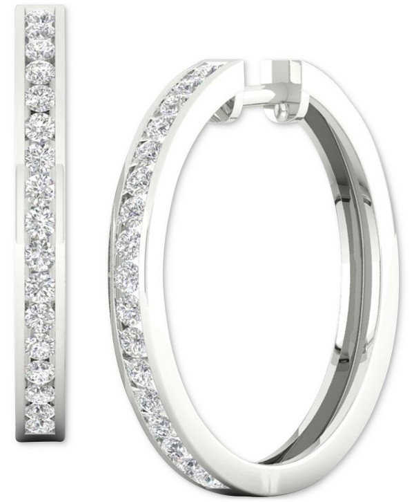 Diamond Medium Hoop Earrings (1ct. t.w.) in Rhodium-Plated Sterling Silver, 1.12