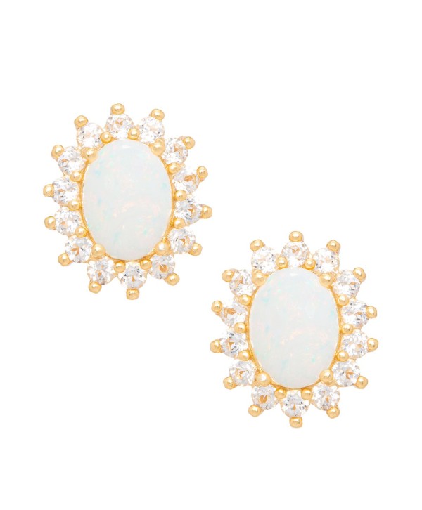 Opal (1-3/8 ct. t.w.) and White (9/10 ct. t.w.) Stud Earrings in 18k Gold-Plated