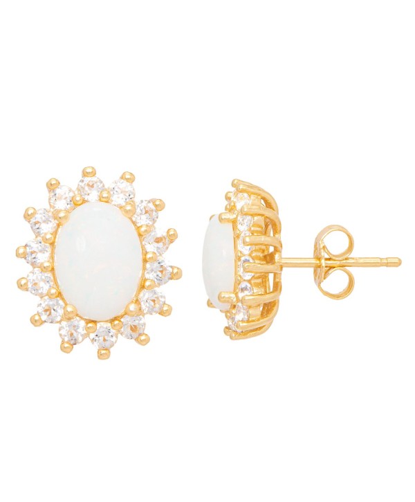 Opal (1-3/8 ct. t.w.) and White (9/10 ct. t.w.) Stud Earrings in 18k Gold-Plated