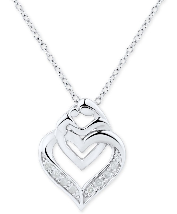 Diamond Mother & Child Interlocking Heart Pendant Necklace