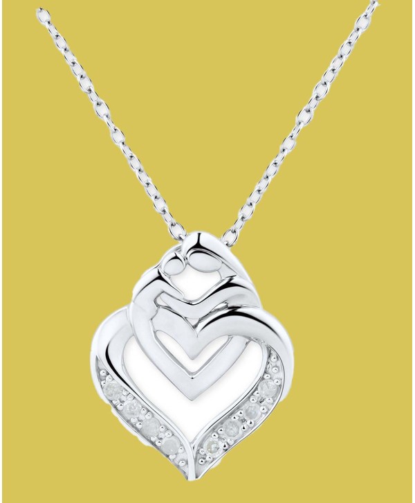 Diamond Mother & Child Interlocking Heart Pendant Necklace