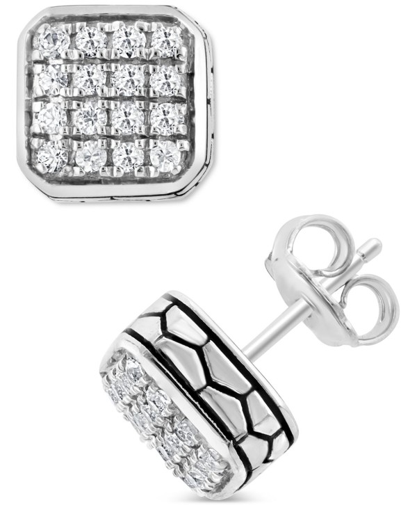 Men's White Sapphire Square Cluster Stud Earrings (5/8 ct. t.w.)