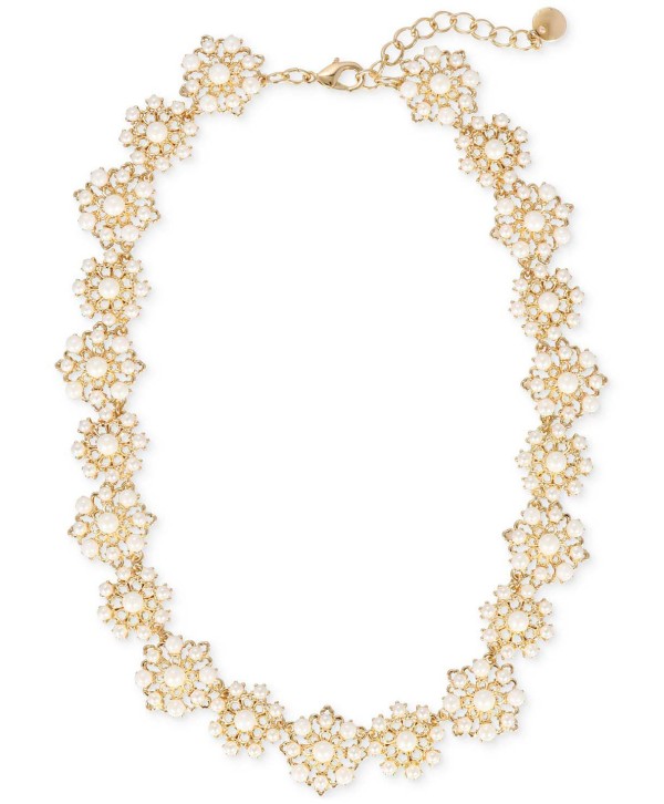 Gold-Tone Imitation Pearl Flower All-Around Collar Necklace