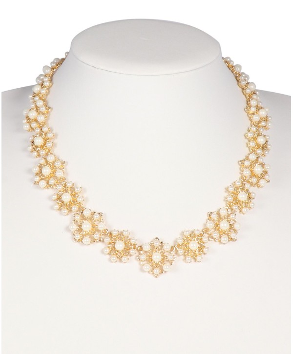 Gold-Tone Imitation Pearl Flower All-Around Collar Necklace