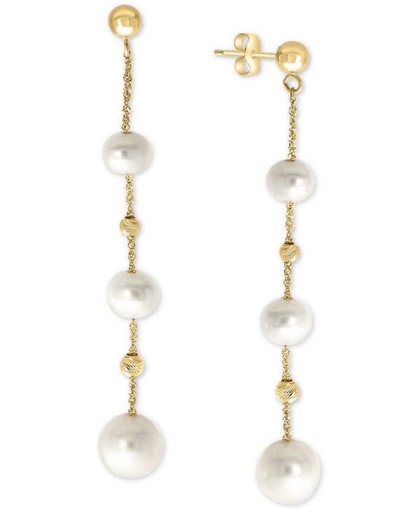 Cultured Freshwater Pearl (5-8mm) Linear Drop Earrings in 14k Gold