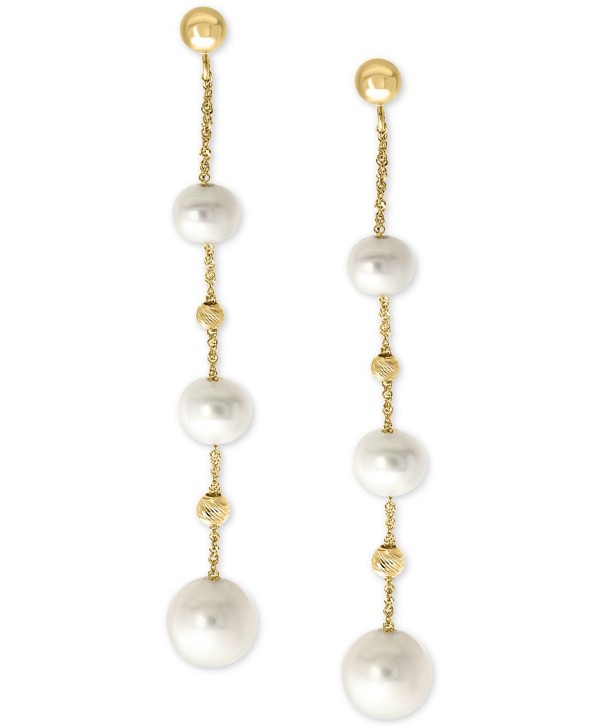 Cultured Freshwater Pearl (5-8mm) Linear Drop Earrings in 14k Gold