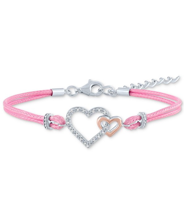 Diamond Accent Double Heart Pink Cord Bracelet & 14k Rose Gold-Plate