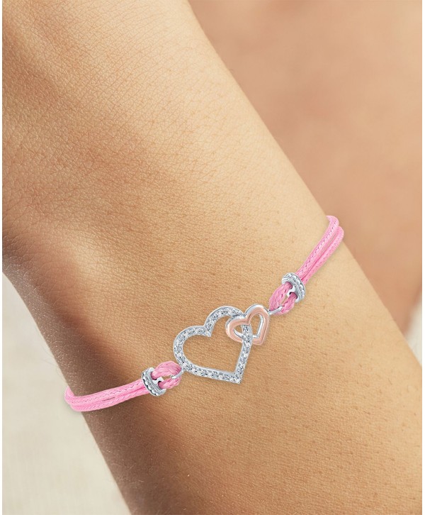 Diamond Accent Double Heart Pink Cord Bracelet & 14k Rose Gold-Plate