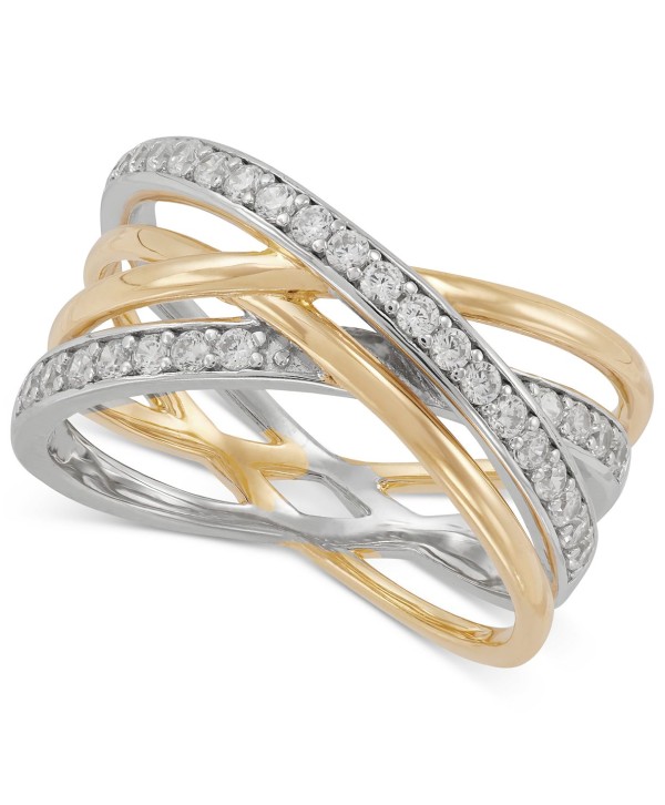 Cubic Zirconia Multirow Crossover Ring & 14k Gold-Plate