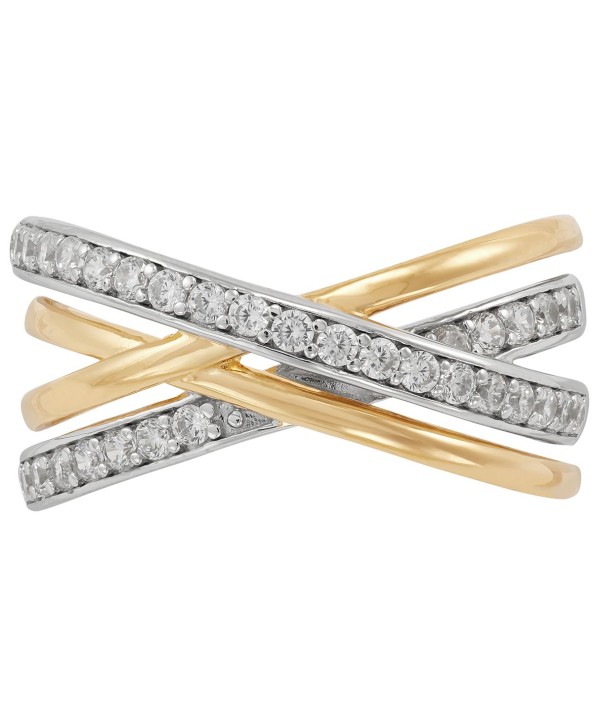 Cubic Zirconia Multirow Crossover Ring & 14k Gold-Plate