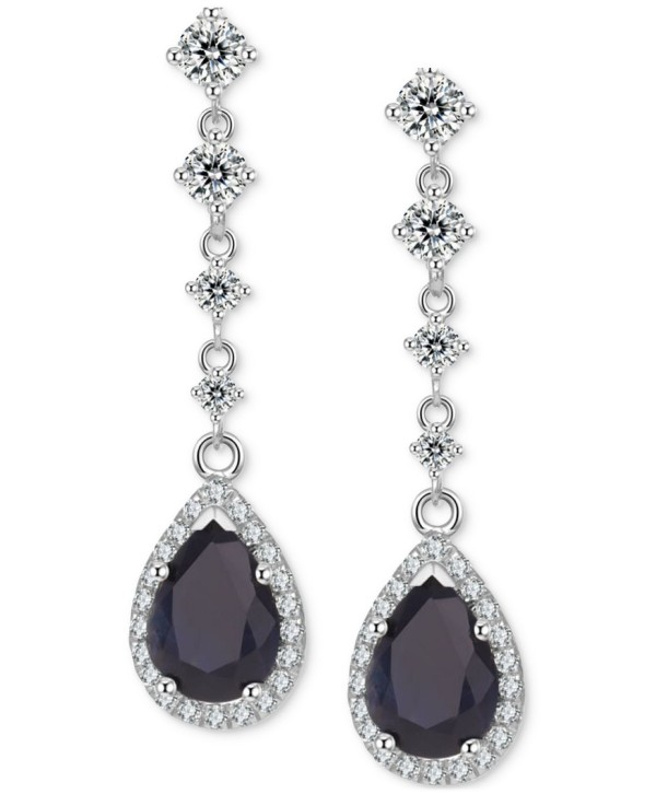 Sapphire (3 ct. t.w.)  Halo Drop Earrings in Gold-Plated