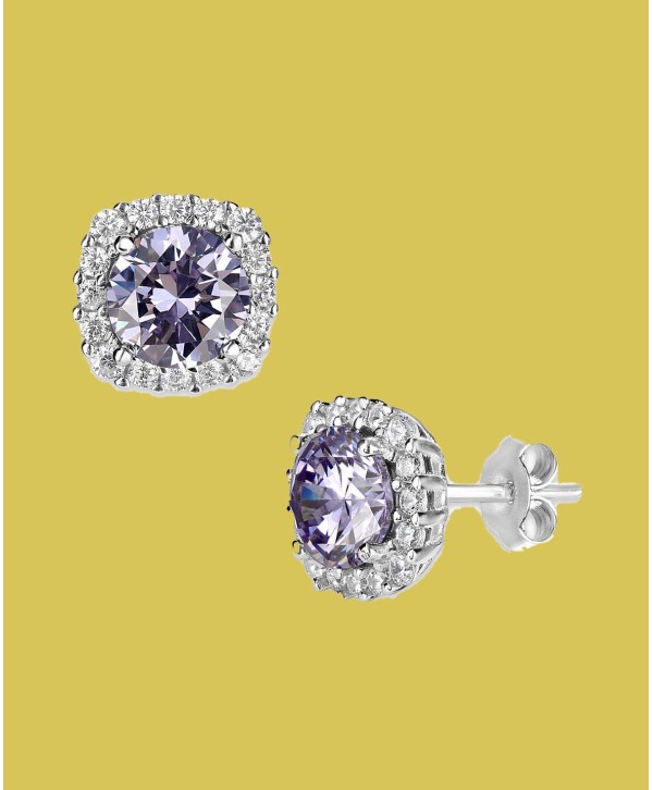 Multi Colored Cubic Zirconia Cushion Shape Stud Earring