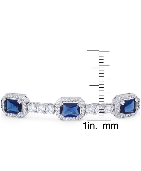 Sapphire and Cubic Zirconia Emerald-Cut Adjustable Bracelet in Fine Silver Plate